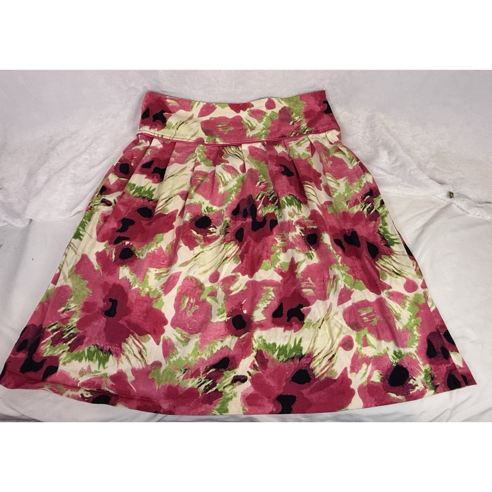 Sharagano Pink Floral Skirt‎ Size 12 Watercolor A Line Cotton Spring Bloomcore